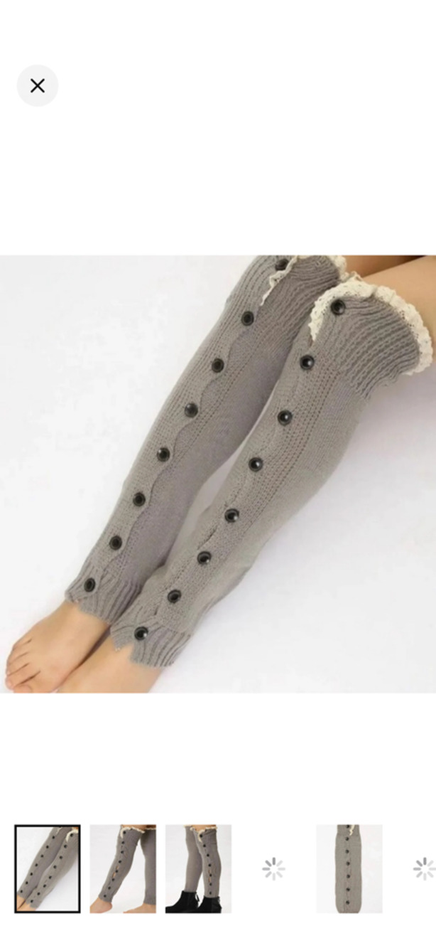 Knit Button Trim Lace Leg Warmers Gray